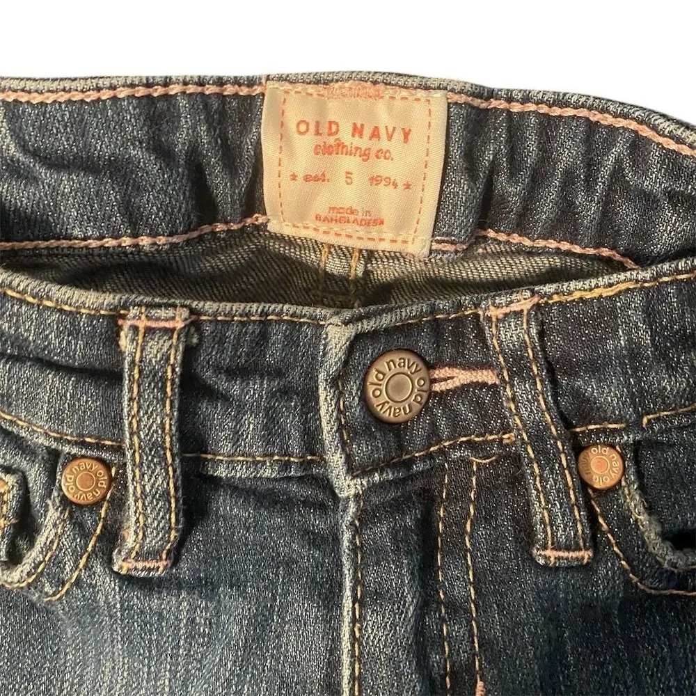 Old Navy Girls Bootcut Jeans Size‎ 5 Blue Floral Pocket Design